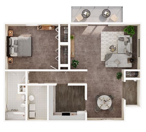Floor plan for 1 bed, 1 bath, 1075 sqft